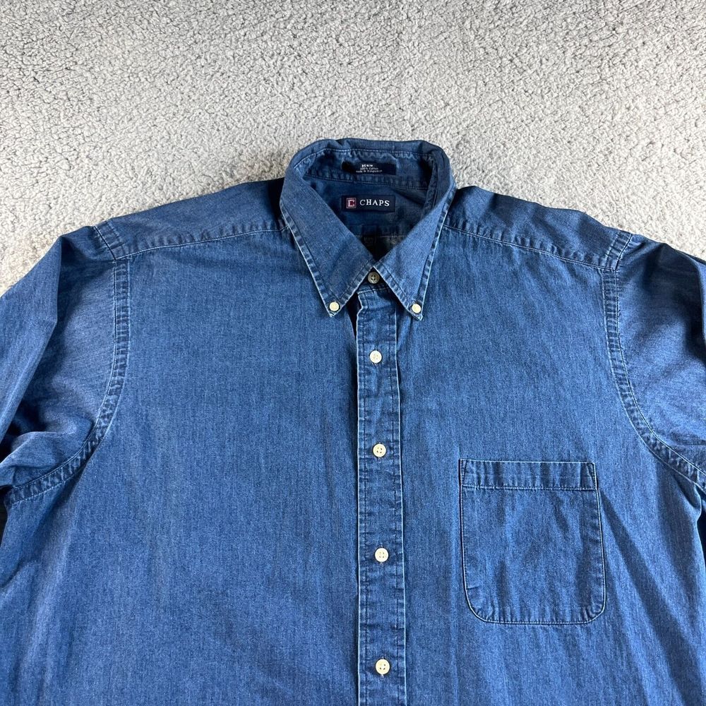 NEW Ralph Lauren Chaps Shirt Mens 17-17.5 34-35 Blue Denim Button Up Western